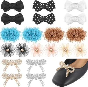 10 Pairs Bow Shoe Clips Pearl Flowers Rhinestone Satin Bow Buckle Solid Color Decorative Clips for Women Shoe