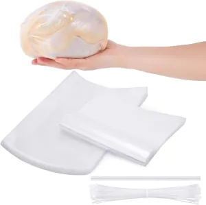 100 Pieces Poultry Shrink Wrap Bags Transparent Heat Shrink Bags BPA-Free Freezer and 100 Pieces White Zip Ties and Clear Silicone Straw for Chickens Rabbits Food Storage, 10 x 16 Inch