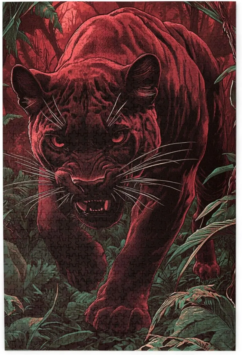 1000pcs Wooden Jigsaw Puzzle,Crimson Panther in Jungle,Challenging Brain Exercise,Therapeutic Primal Focus,Premium Cut,Enjoy The Solving Process,Ideal for Relaxation and Family Fun
