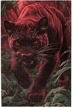 1000pcs Wooden Jigsaw Puzzle,Crimson Panther in Jungle,Challenging Brain Exercise,Therapeutic Primal Focus,Premium Cut,Enjoy The Solving Process,Ideal for Relaxation and Family Fun