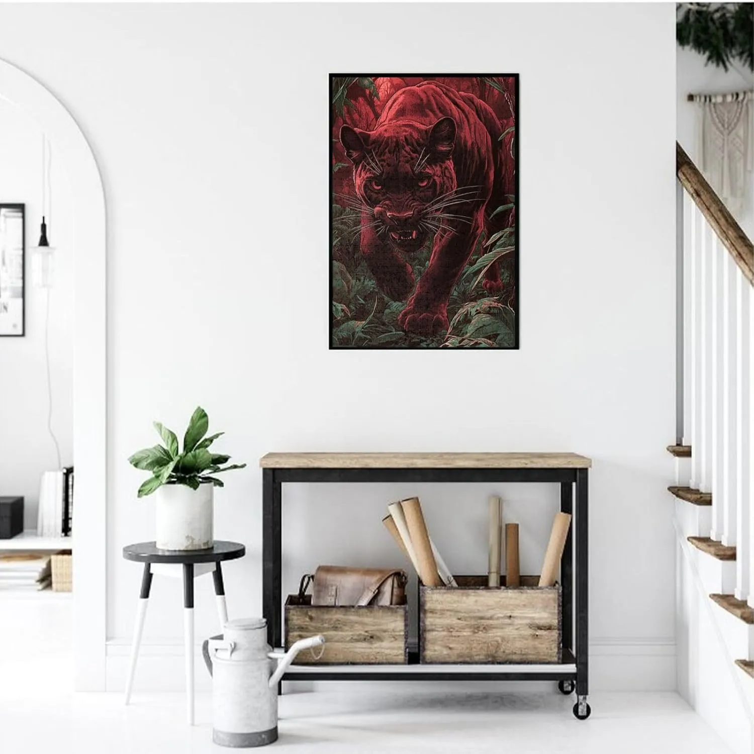 1000pcs Wooden Jigsaw Puzzle,Crimson Panther in Jungle,Challenging Brain Exercise,Therapeutic Primal Focus,Premium Cut,Enjoy The Solving Process,Ideal for Relaxation and Family Fun