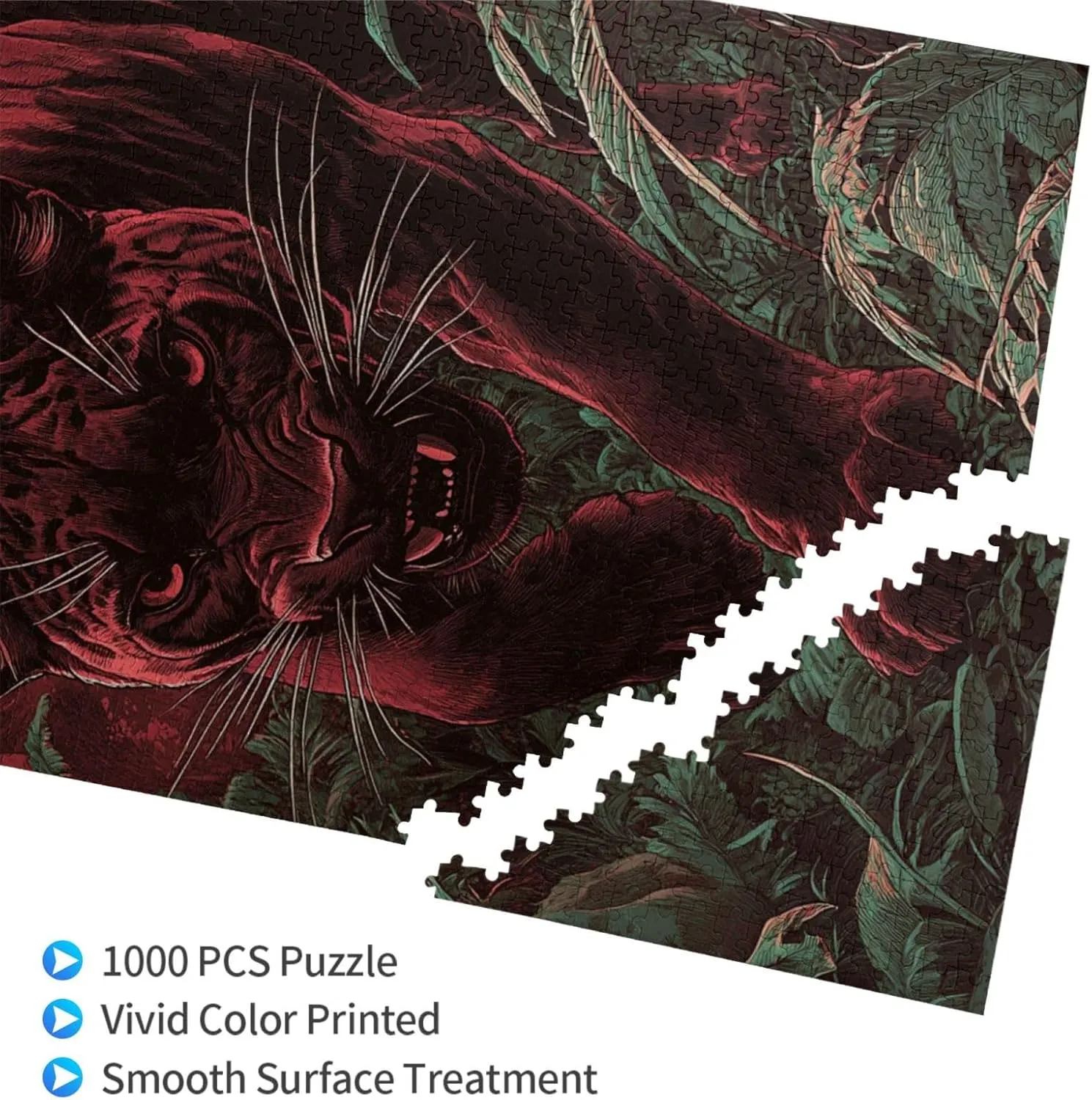 1000pcs Wooden Jigsaw Puzzle,Crimson Panther in Jungle,Challenging Brain Exercise,Therapeutic Primal Focus,Premium Cut,Enjoy The Solving Process,Ideal for Relaxation and Family Fun