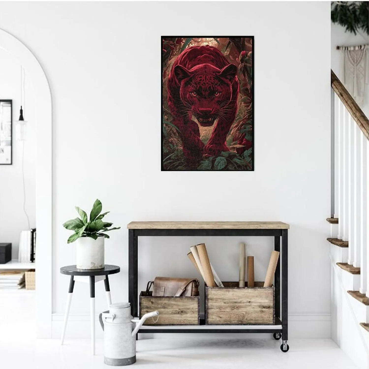1000pcs Wooden Jigsaw Puzzle,Crimson Panther in Jungle,Challenging Brain Exercise,Therapeutic Primal Focus,Premium Cut,Ideal for Relaxation and Family Fun,Gifts for Family and Friends