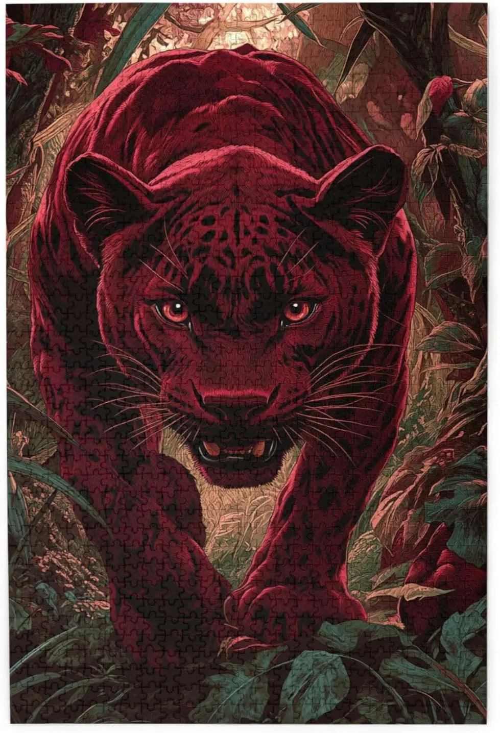 1000pcs Wooden Jigsaw Puzzle,Crimson Panther in Jungle,Challenging Brain Exercise,Therapeutic Primal Focus,Premium Cut,Ideal for Relaxation and Family Fun,Gifts for Family and Friends