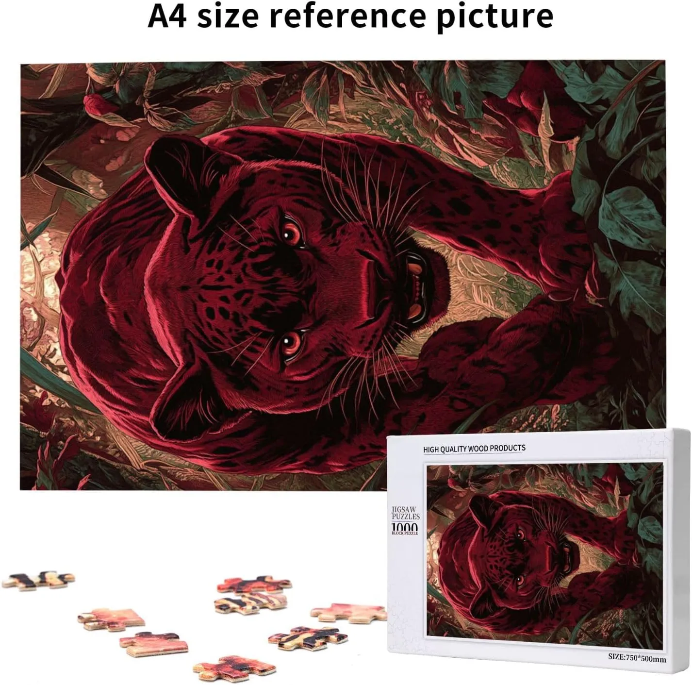 1000pcs Wooden Jigsaw Puzzle,Crimson Panther in Jungle,Challenging Brain Exercise,Therapeutic Primal Focus,Premium Cut,Ideal for Relaxation and Family Fun,Gifts for Family and Friends