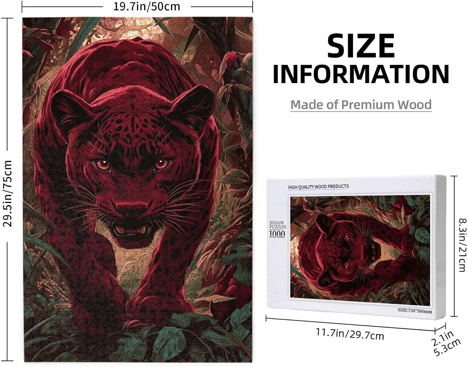 1000pcs Wooden Jigsaw Puzzle,Crimson Panther in Jungle,Challenging Brain Exercise,Therapeutic Primal Focus,Premium Cut,Ideal for Relaxation and Family Fun,Gifts for Family and Friends