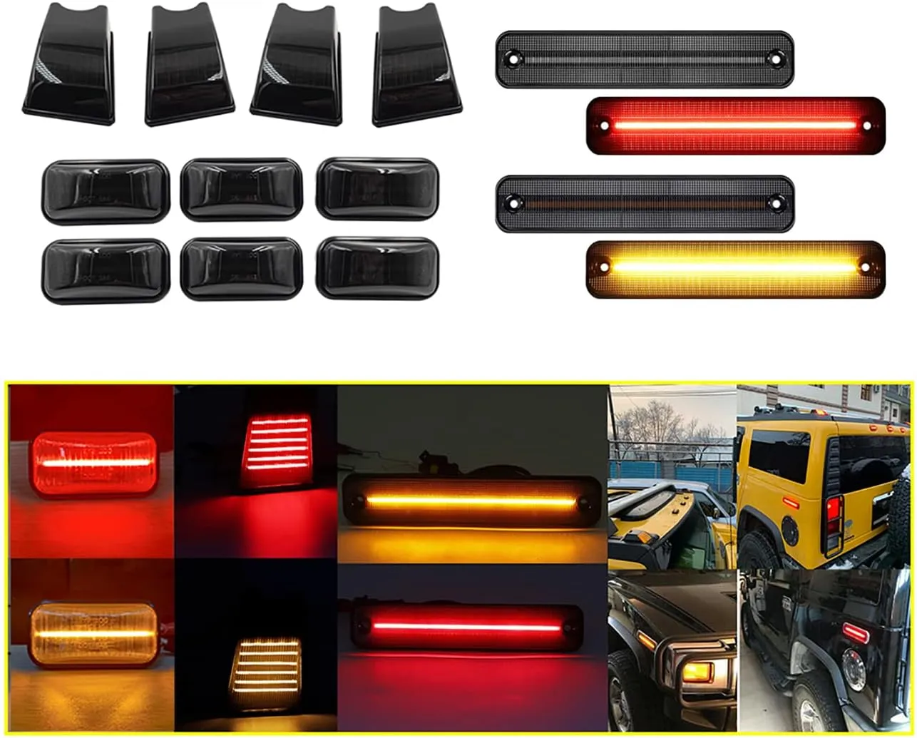 14 Pack Hummer H2 Cab Roof Lamps Compatible with 2003-2009 Hummer H2 and H2 SUT Top Clearance LED Side Marker Light Kit Front Rear Amber/Red Cab Roof Lamps Replacement