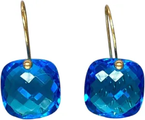 14K Gold Swiss Blue Topaz Earrings Blue Topaz Jewelry Gift For Her Luxury Drop Earring Solid Gold Jewelry Birthday Gift Women Earring