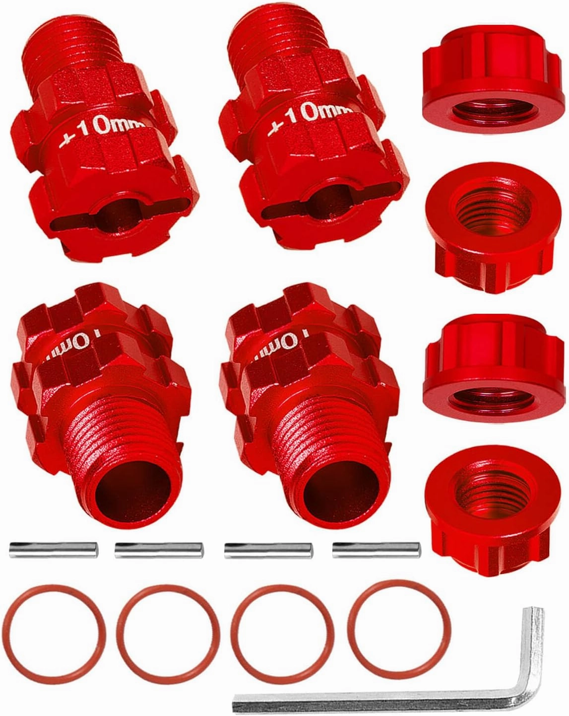 14mm to 17mm Wheel Hex 10mm Extended Wheel Hub Drive with Anti-dust Cap Nuts Upgrades Part for Arrma 1/10 Granite Senton Big Rock Typhon 3S BLX,Aluminum Hex Hub Adapters Hops Up,Red