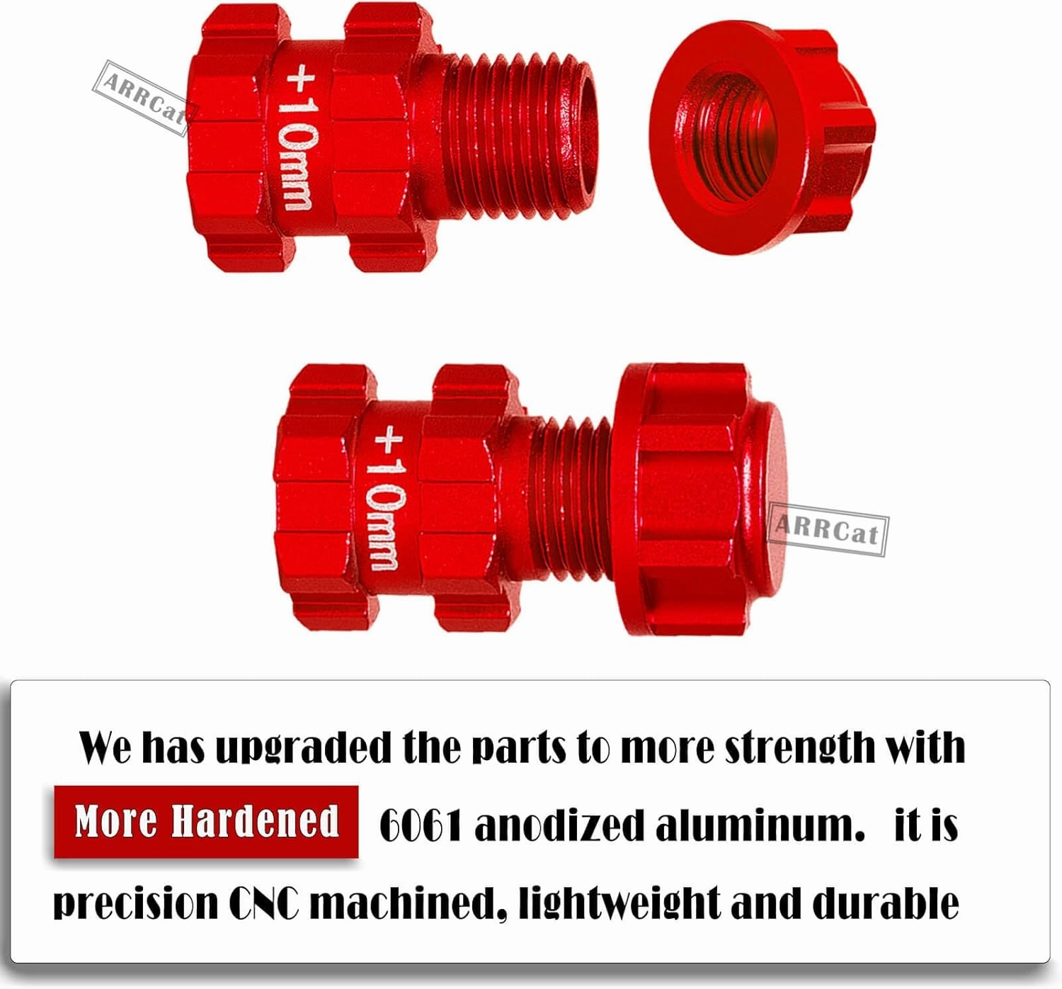 14mm to 17mm Wheel Hex 10mm Extended Wheel Hub Drive with Anti-dust Cap Nuts Upgrades Part for Arrma 1/10 Granite Senton Big Rock Typhon 3S BLX,Aluminum Hex Hub Adapters Hops Up,Red