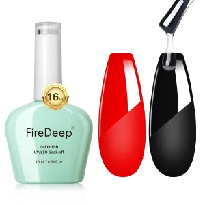 16ML Neon Red Gel Polish and Glossy Top Coat and Base Coat Set, 3Pcs