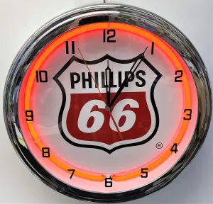 16" Phillips 66 Red Sign Gasoline Motor Oil Gas Station Neon Clock