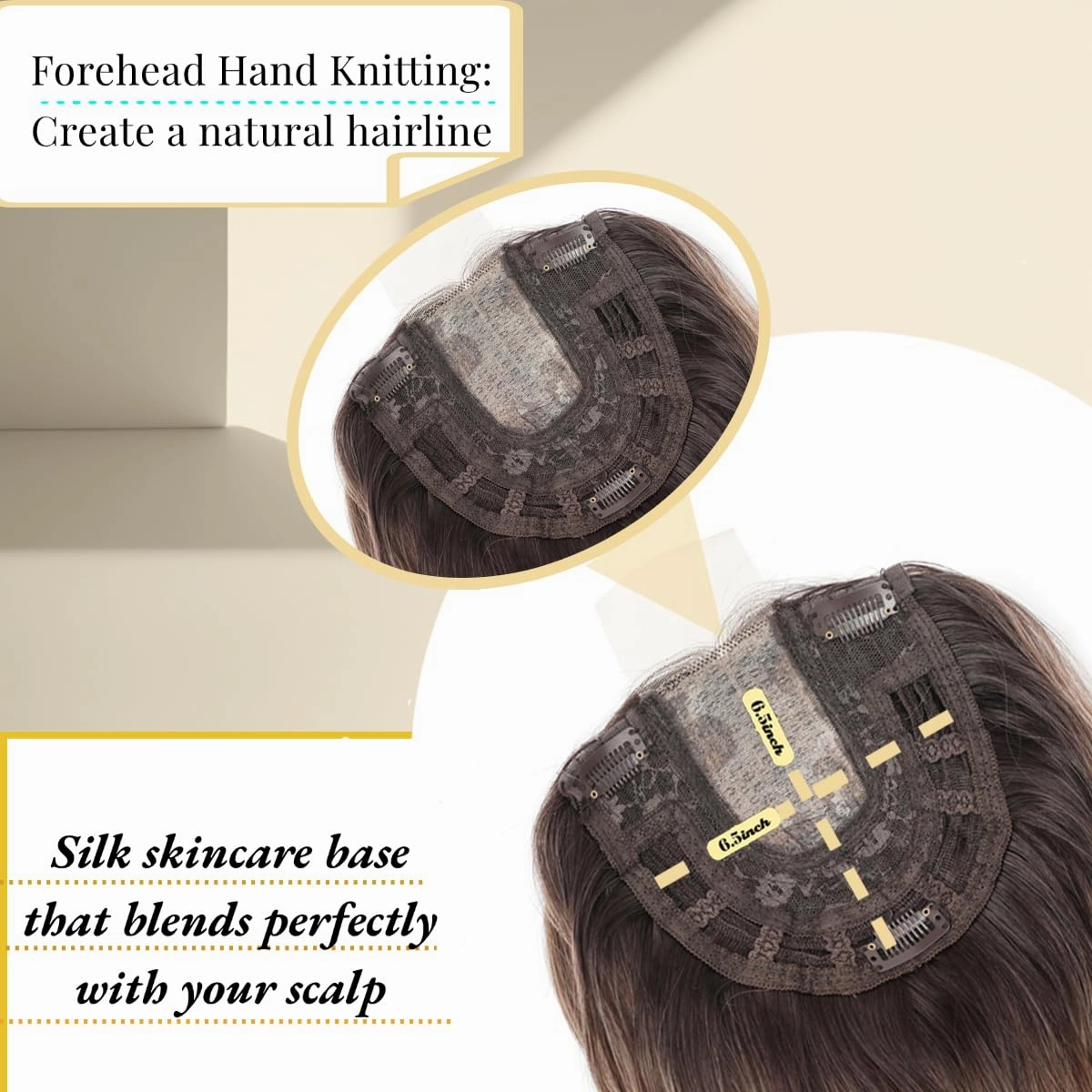 18Inch Hair Toppers for Women with Thinning Hair, Heat Resistant Fibre Synthetic 6.5" x 6.5" Base, Curly Wavy Topper for Women (Ombre Blonde Brown, 18inch)