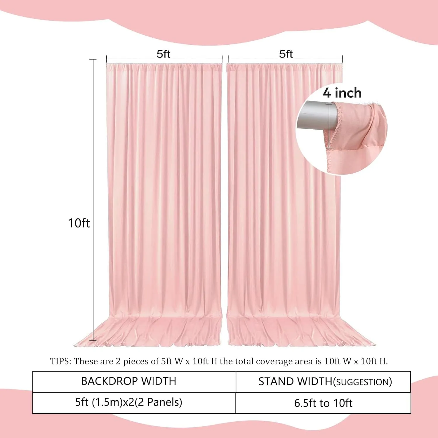 2 Panels Light Pink Backdrop Curtain, 10 x 10 Feet Background Curtains for Parties, Weddings, Baby Showers, Bachelorette Halloween, Christmas Birthday Party Photoshoot Backdrop Curtains Decorations
