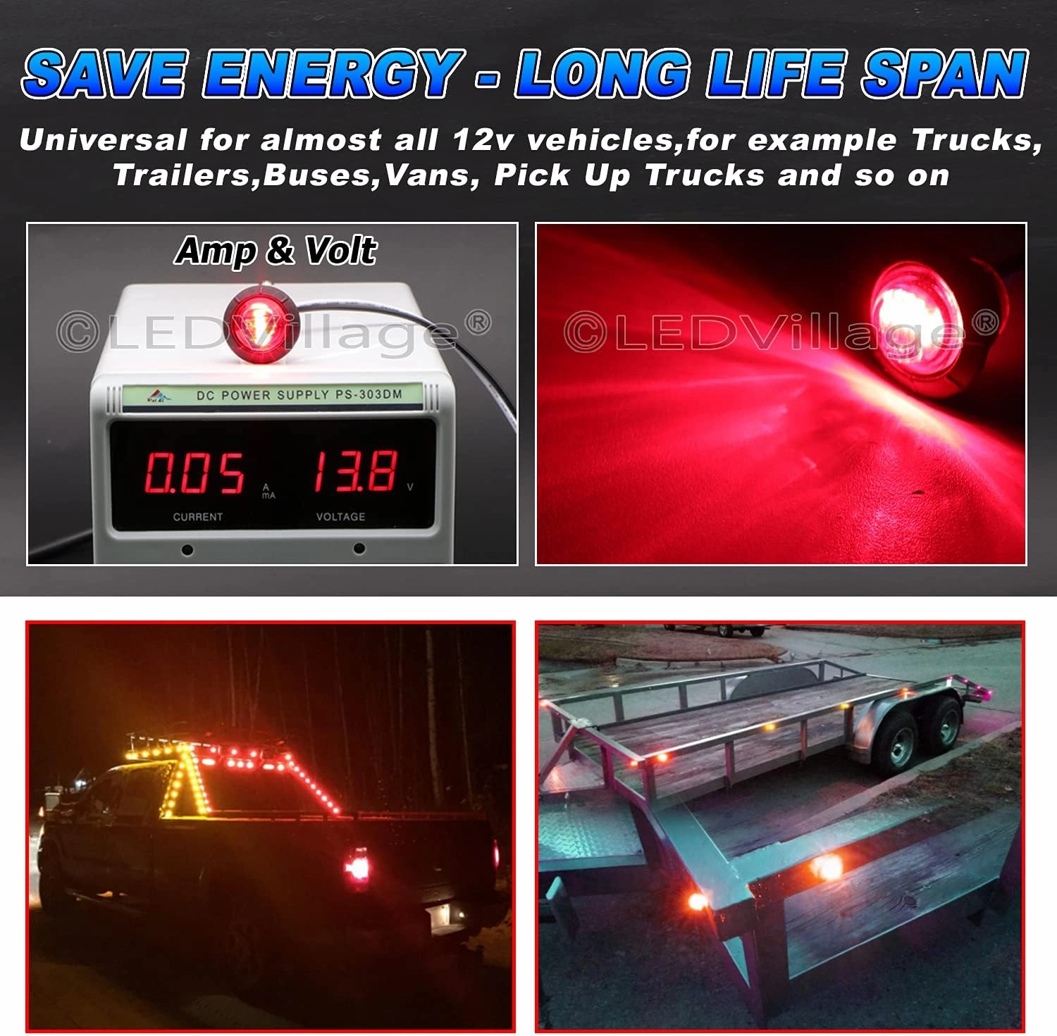 20 Pcs 3/4 Inch Red Light Mini Round Bullet Side Marker Clearance Signal Sealed Button Lamps with Grommet for Trailer Truck Lorry Boat Pickup 12V DC 3LED