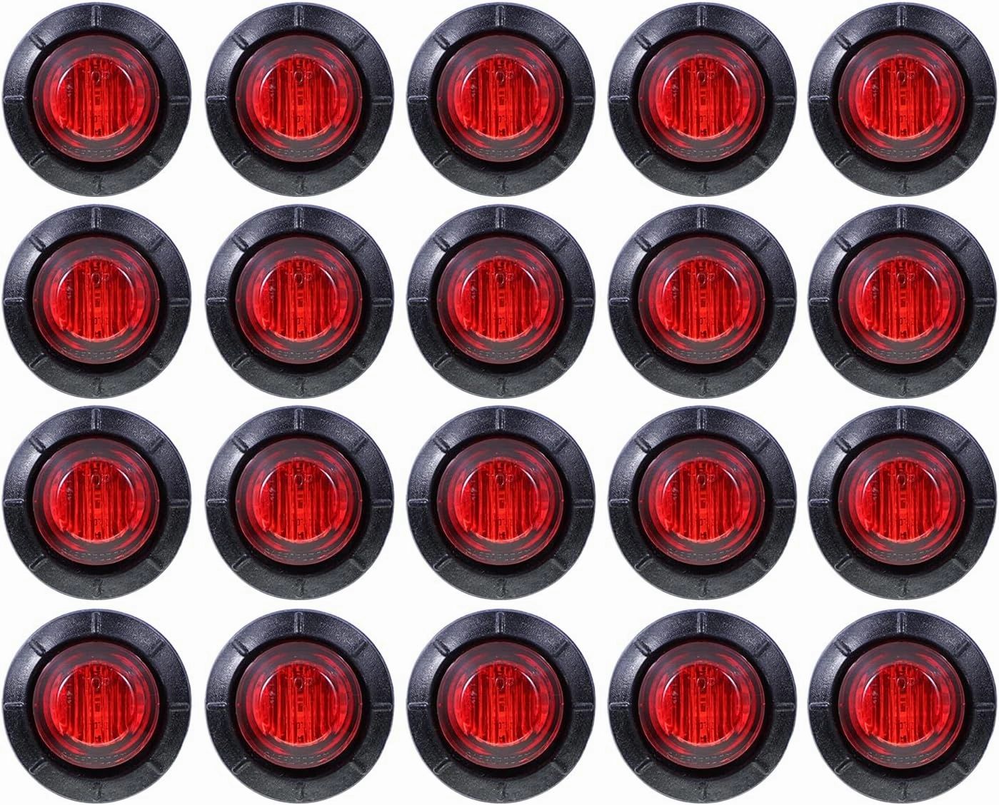 20 Pcs 3/4 Inch Red Light Mini Round Bullet Side Marker Clearance Signal Sealed Button Lamps with Grommet for Trailer Truck Lorry Boat Pickup 12V DC 3LED