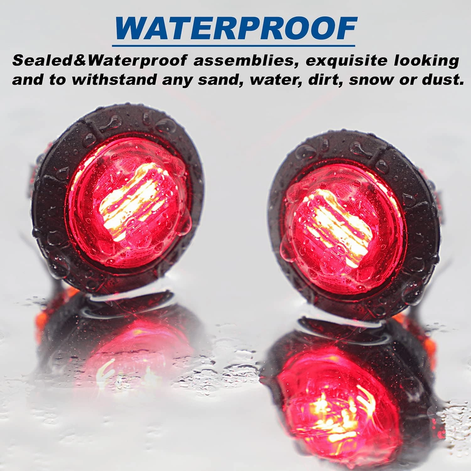20 Pcs 3/4 Inch Red Light Mini Round Bullet Side Marker Clearance Signal Sealed Button Lamps with Grommet for Trailer Truck Lorry Boat Pickup 12V DC 3LED