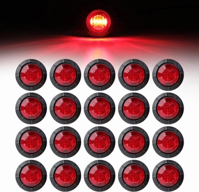 20 Pcs 3/4 Inch Red Light Mini Round Bullet Side Marker Clearance Signal Sealed Button Lamps with Grommet for Trailer Truck Lorry Boat Pickup 12V DC 3LED