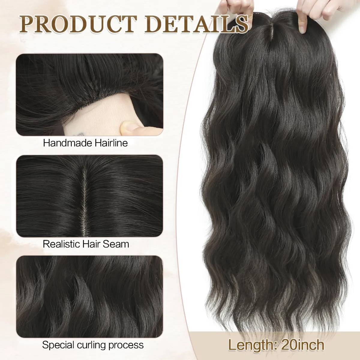 20" Wavy Toppers for Women - Add Volume, 6.5"x6.5" Base, Synthetic Hair Pieces for Thinning Hair