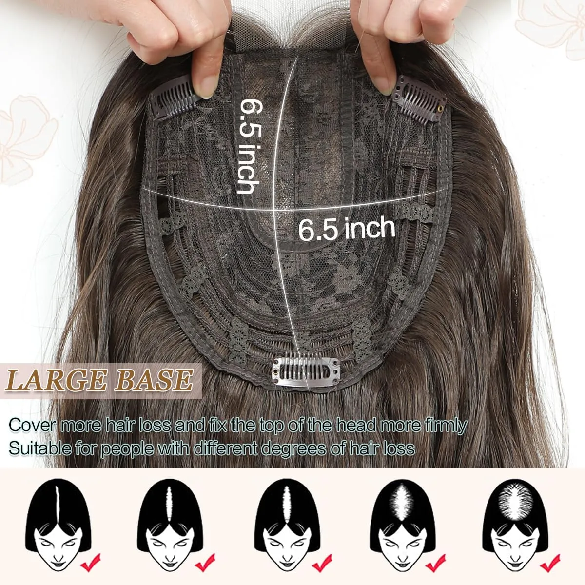 20" Wavy Toppers for Women - Add Volume, 6.5"x6.5" Base, Synthetic Hair Pieces for Thinning Hair