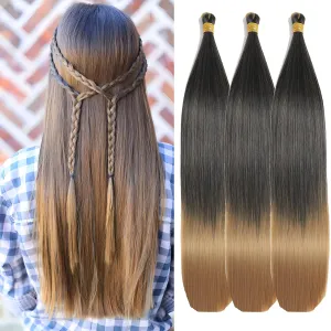 24 Inch Bone Straight Braiding Hair 150g 3 Packs Straight Hair Extensions, Black Blond Ariel Straight Ponytail Hair Bundles, Ombre Soft Synthetic Hair for Women (1B/27, 24 Inch 3 Bundles)