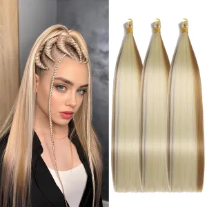 24 Inch Bone Straight Braiding Hair 150g 3 Packs Straight Hair Extensions, Blond Ariel Straight Ponytail Hair Bundles, Ombre Soft Synthetic Hair for Women