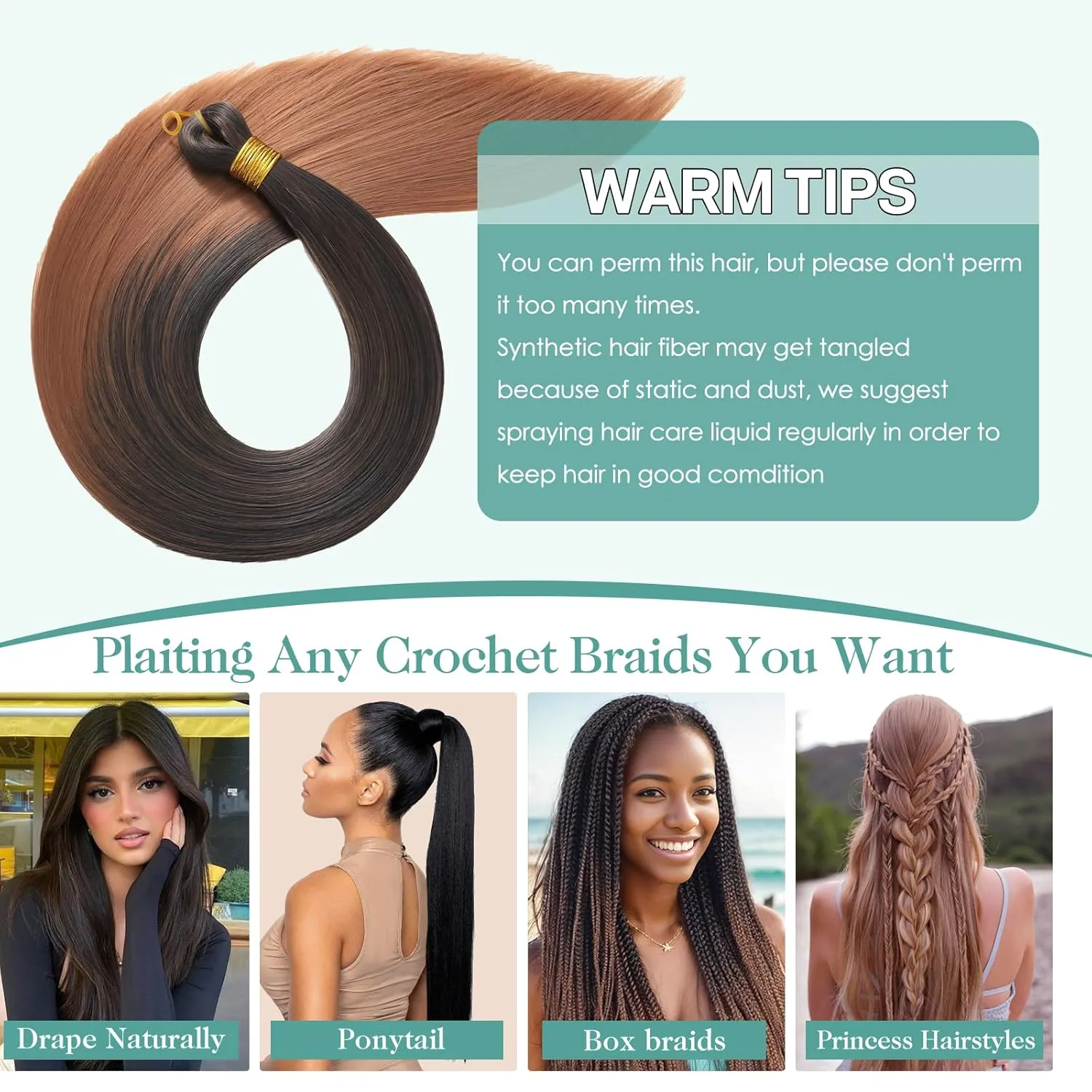 24 Inch Bone Straight Braiding Hair 150g 3 Packs Straight Hair Extensions, Ombre Soft Synthetic Birad for Women (1B/30, 24 Inch 3 Bundles)