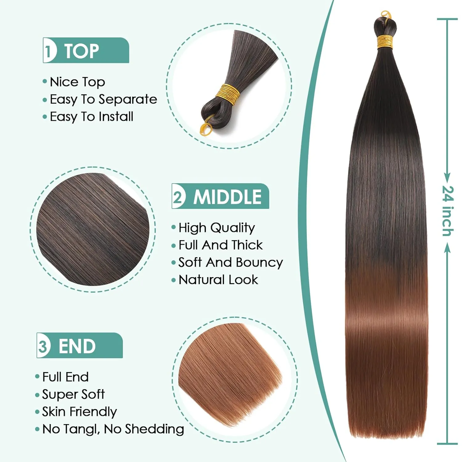 24 Inch Bone Straight Braiding Hair 150g 3 Packs Straight Hair Extensions, Ombre Soft Synthetic Birad for Women (1B/30, 24 Inch 3 Bundles)