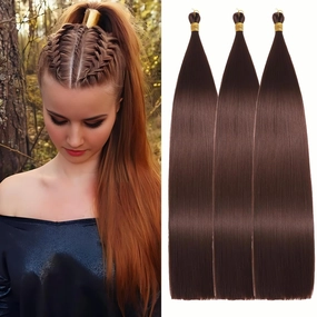24 Inch Bone Straight Braiding Hair 150g 3 Packs Straight Hair Extensions, Brown Ariel Straight Ponytail Hair Bundles, Ombre Soft Synthetic Hair for Women (33#, 24 Inch 3 Bundles)