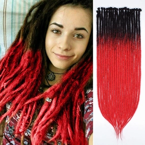 24" SE Thick Dreadlocks Extensions,40 pcs Crochet Dread Braidings Of Synthetic Hair Hip Hop Style For Women and Man, 1B/Maroon Red