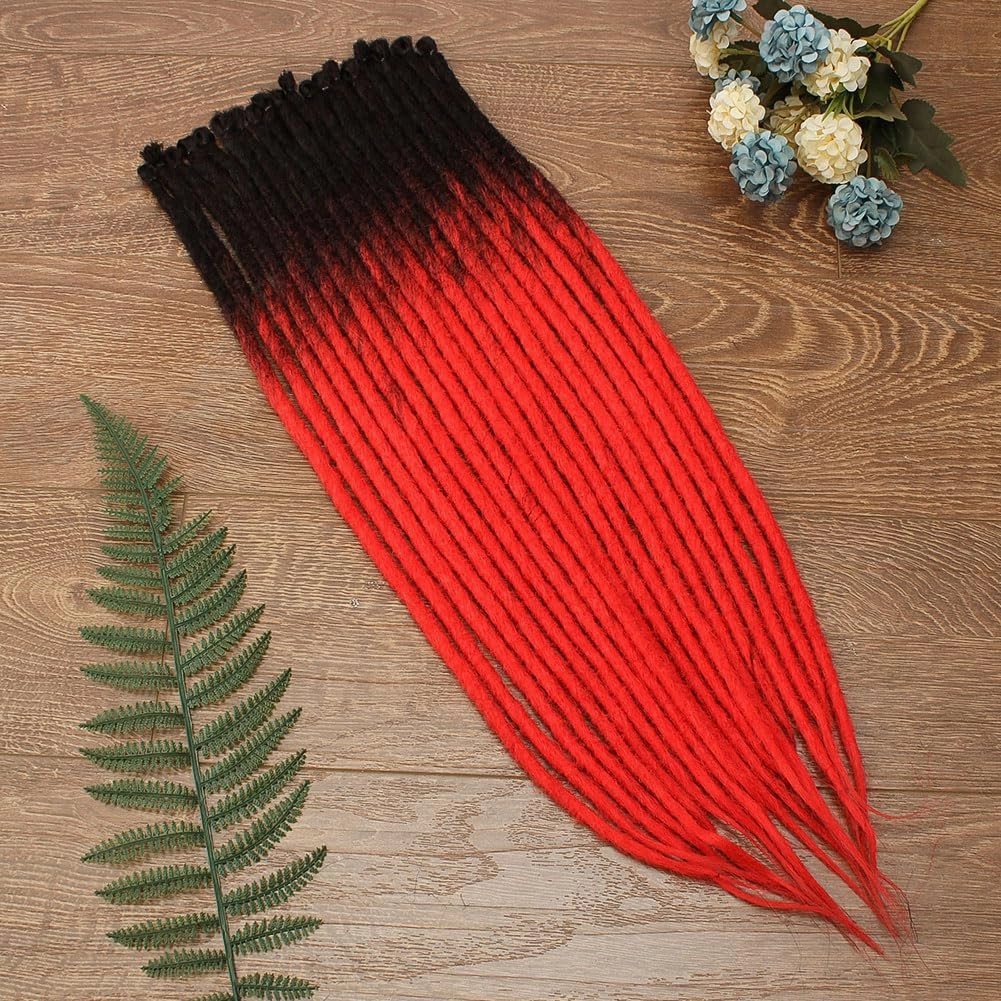 24" SE Thick Dreadlocks Extensions,40 pcs Crochet Dread Braidings Of Synthetic Hair Hip Hop Style For Women and Man, 1B/Maroon Red