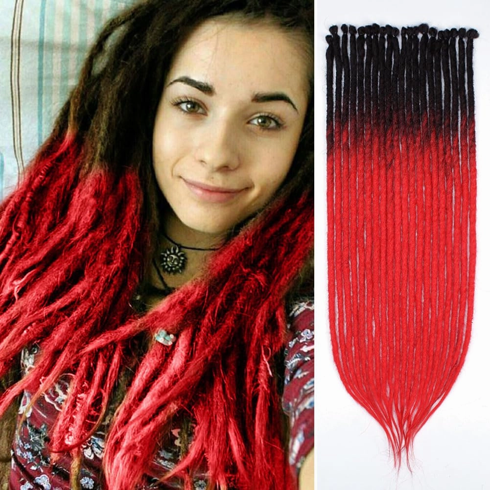 24" SE Thick Dreadlocks Extensions,40 pcs Crochet Dread Braidings Of Synthetic Hair Hip Hop Style For Women and Man, 1B/Maroon Red