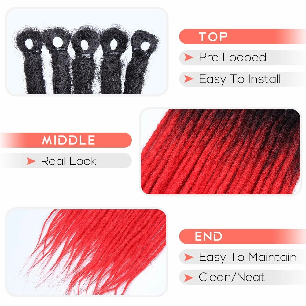 24" SE Thick Dreadlocks Extensions,40 pcs Crochet Dread Braidings Of Synthetic Hair Hip Hop Style For Women and Man, 1B/Maroon Red