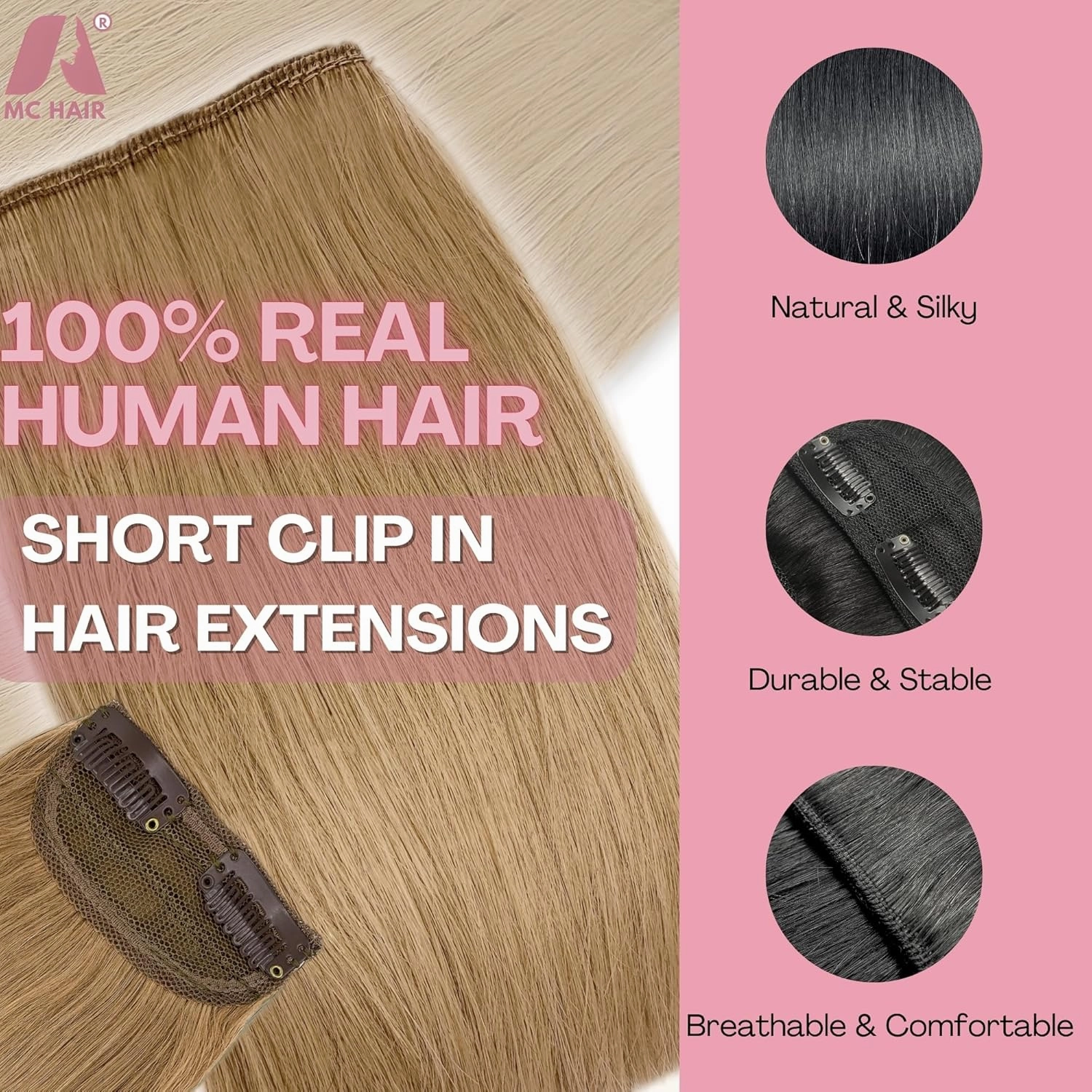 2 Pcs Short Clip in Hair Extensions, Human Hair Clip in Extensions for Women 6 inch Honey Blonde
