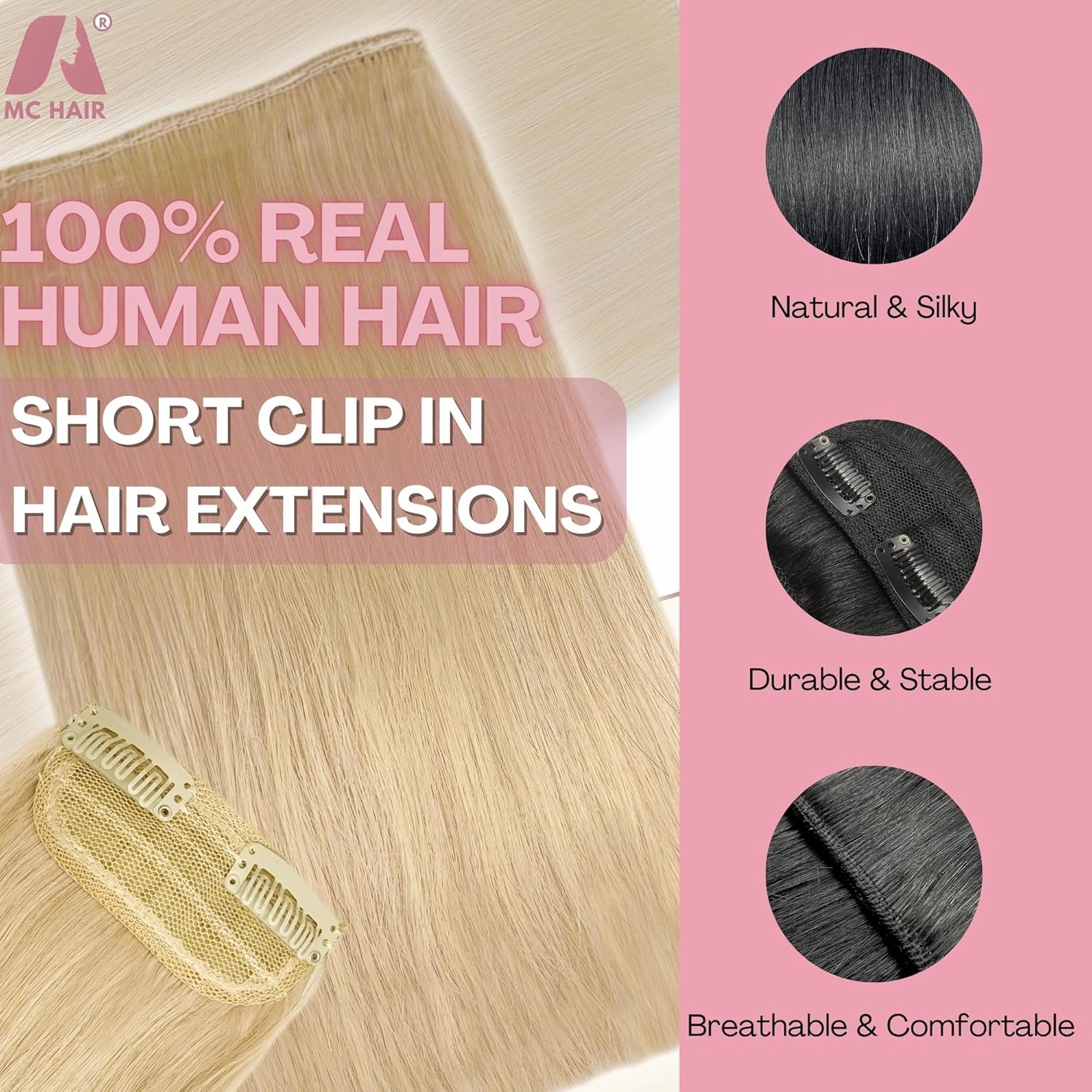 2 Pcs Short Clip in Hair Extensions, Human Hair Clip in Extensions Women Adding Volume 6 inch Golden Blonde