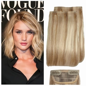 2 Pcs Short Hair Extensions, Human Hair Clip in Extensions, Real Hair Extensions Clip in Human Hair, Hair Pieces for Women 6 inch Light Golden Brown Mixed Bleach Blonde