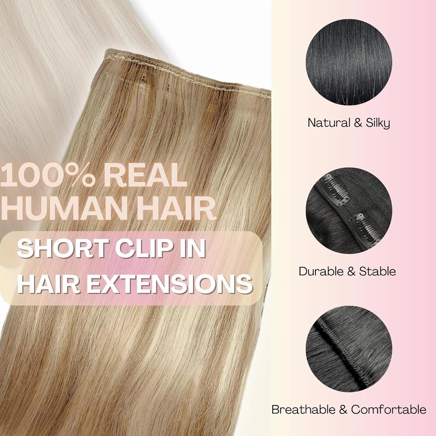 2 Pcs Short Hair Extensions, Human Hair Clip in Extensions, Real Hair Extensions Clip in Human Hair, Hair Pieces for Women 6 inch Light Golden Brown Mixed Bleach Blonde