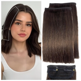 2 Pcs Short Hair Extensions, Real Hair Extensions Clip in Human Hair for Women Adding Volume 6 inch Dark Brown