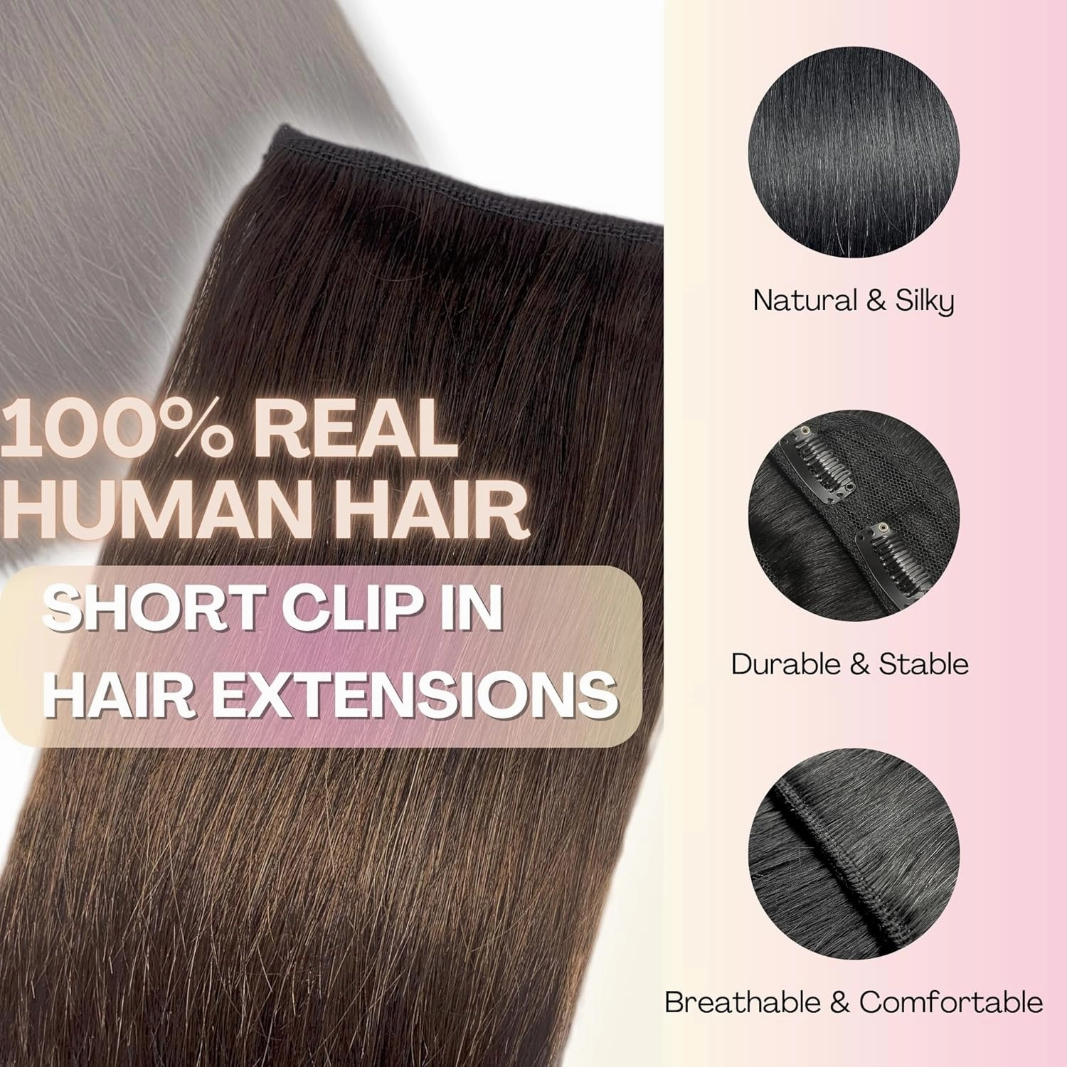 2 Pcs Short Hair Extensions, Real Hair Extensions Clip in Human Hair for Women Adding Volume 6 inch Dark Brown