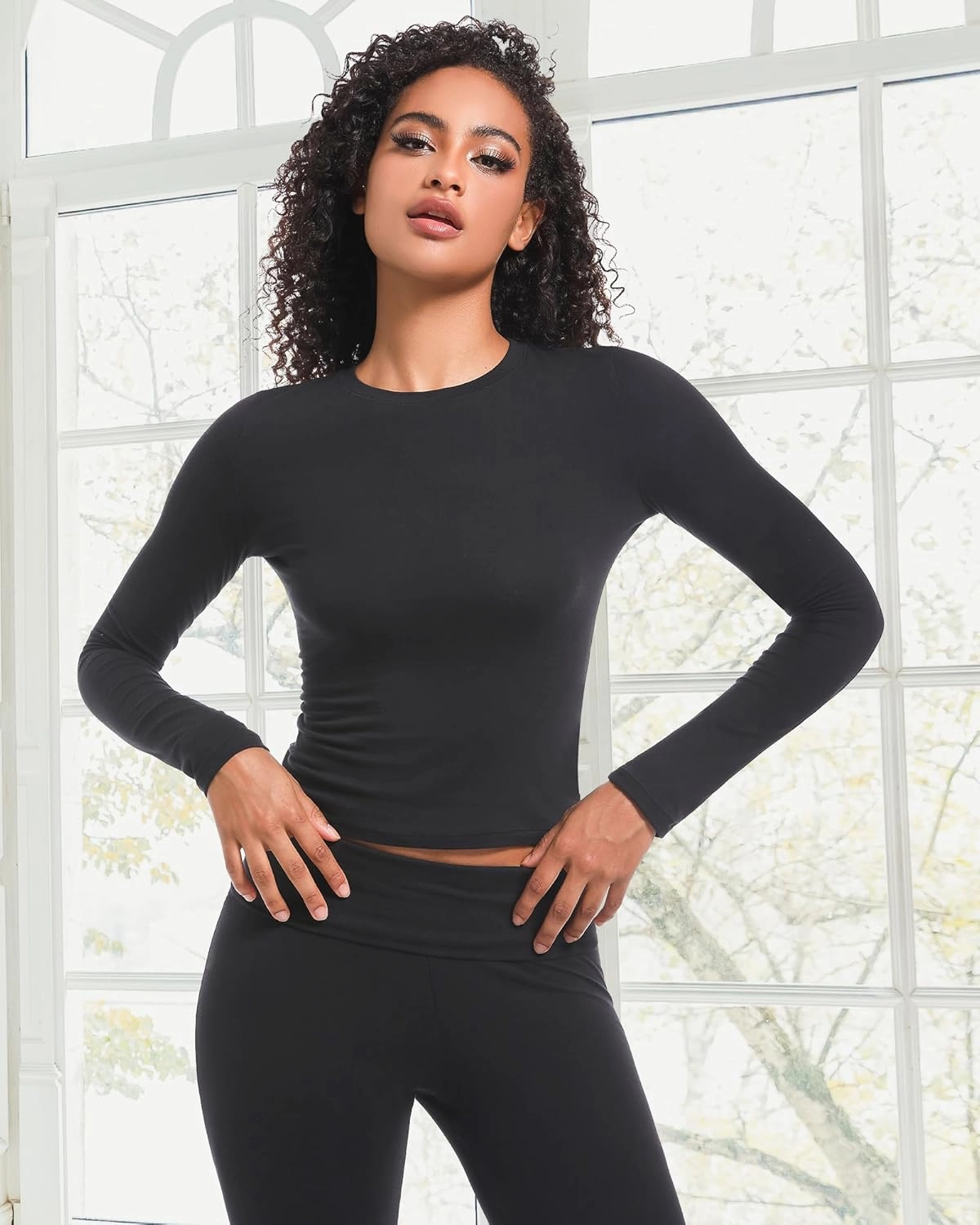2 Piece Lounge Sets for Women Casual Long Sleeve Crop Top Fold Over Flare Yoga Leggings Pants Outfits Pajamas Set
