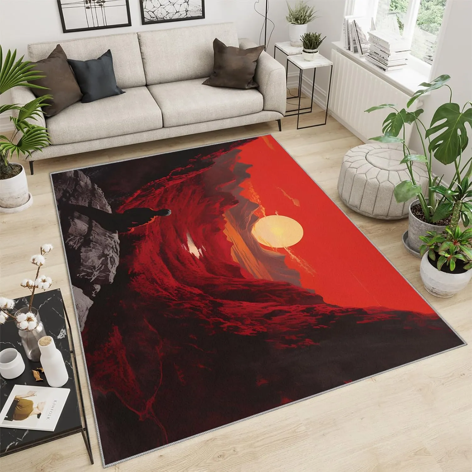 2x4 Scarlet Sunset Runner Rug - Crimson Valley Landscap Rugs for Entryway, Surrealism Kitchen Runner Rug Soft Non Slip Anti Fatigue for Laundry Room Indoor Hallways