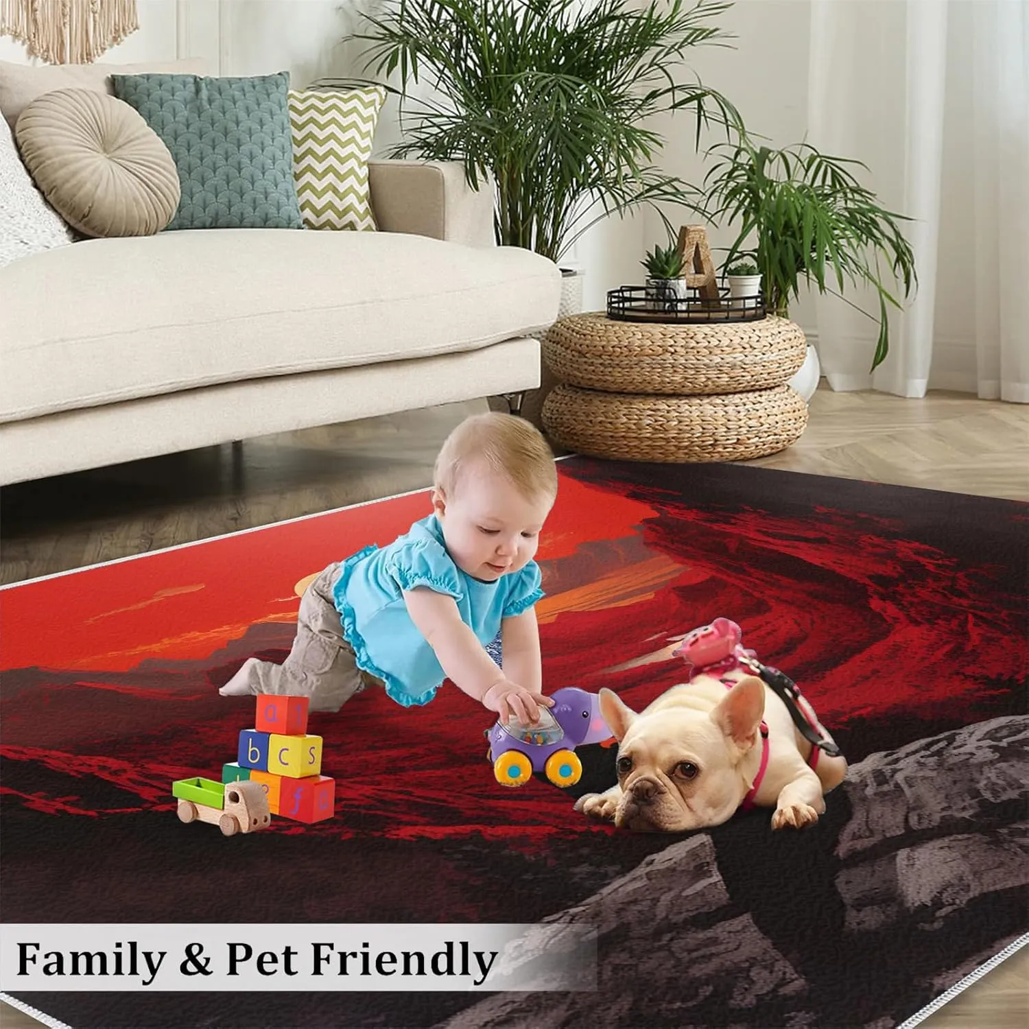 2x4 Scarlet Sunset Runner Rug - Crimson Valley Landscap Rugs for Entryway, Surrealism Kitchen Runner Rug Soft Non Slip Anti Fatigue for Laundry Room Indoor Hallways