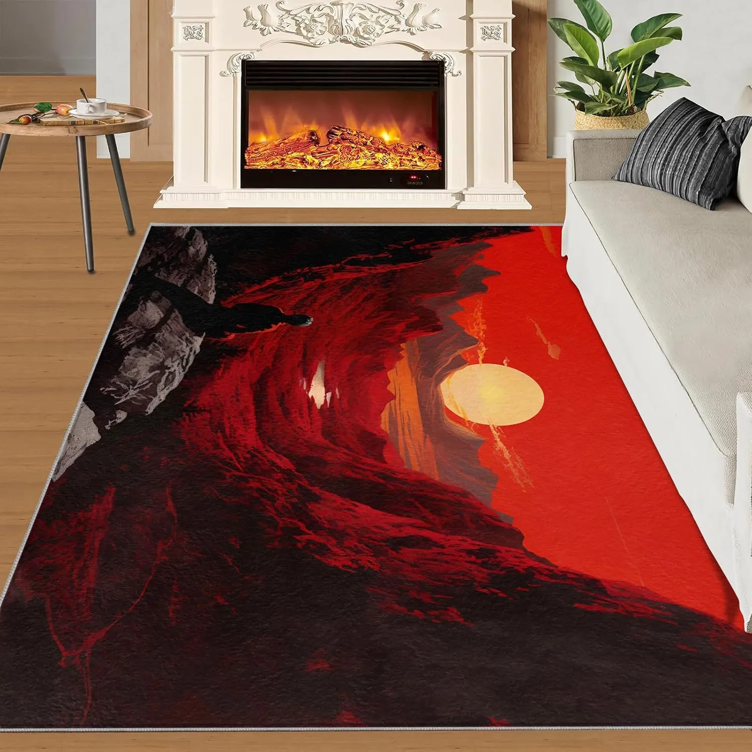 2x4 Scarlet Sunset Runner Rug - Crimson Valley Landscap Rugs for Entryway, Surrealism Kitchen Runner Rug Soft Non Slip Anti Fatigue for Laundry Room Indoor Hallways