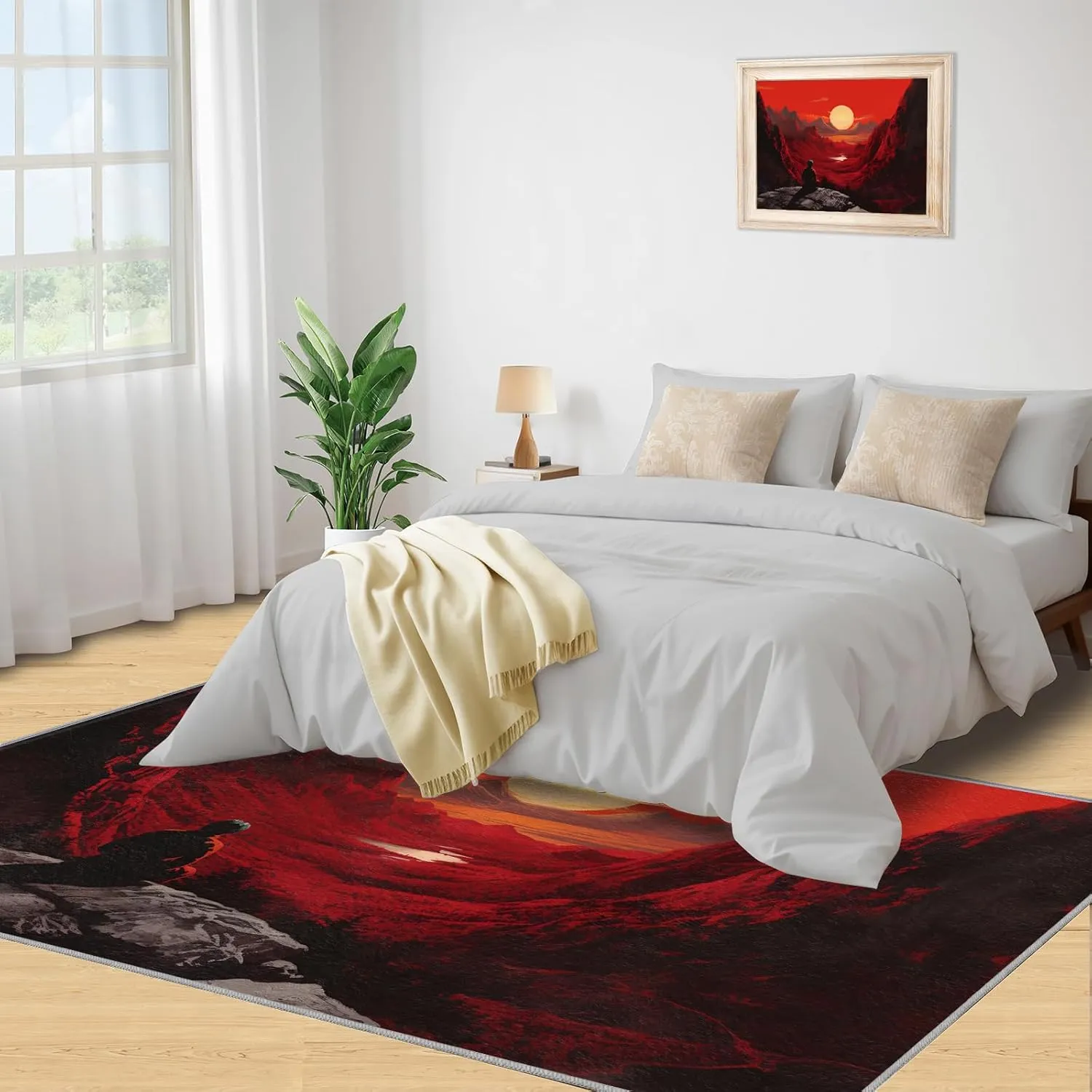 2x4 Scarlet Sunset Runner Rug - Crimson Valley Landscap Rugs for Entryway, Surrealism Kitchen Runner Rug Soft Non Slip Anti Fatigue for Laundry Room Indoor Hallways