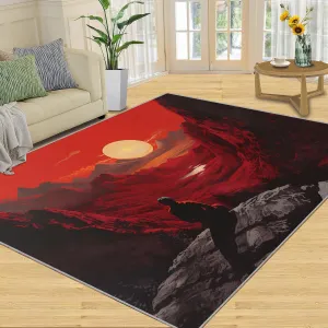 2x4 Scarlet Sunset Runner Rug - Crimson Valley Landscap Rugs for Entryway, Surrealism Kitchen Runner Rug Soft Non Slip Anti Fatigue for Laundry Room Indoor Hallways