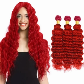 32 32 32 Inch GveoXvo Red Bundles Human Hair Bright Red Deep Wave Bundles Peruvian Virgin Remy Burgundy Deep Wave Bundle Hair Weave