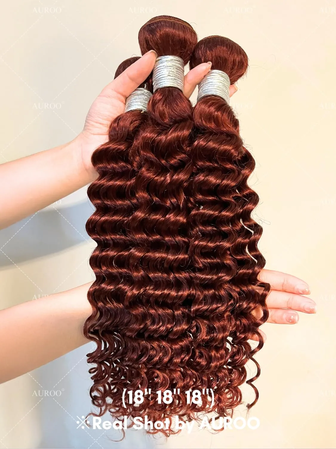 #33B Reddish Brown 3 Bundles with Closure, 100% Virgin 10A Brazilian Curly Weaves Thick Track Auburn Deep Wave Bundles with 4x4 HD Lace Closure Copper Red Colored Human Hair Remy 12 14 16 12