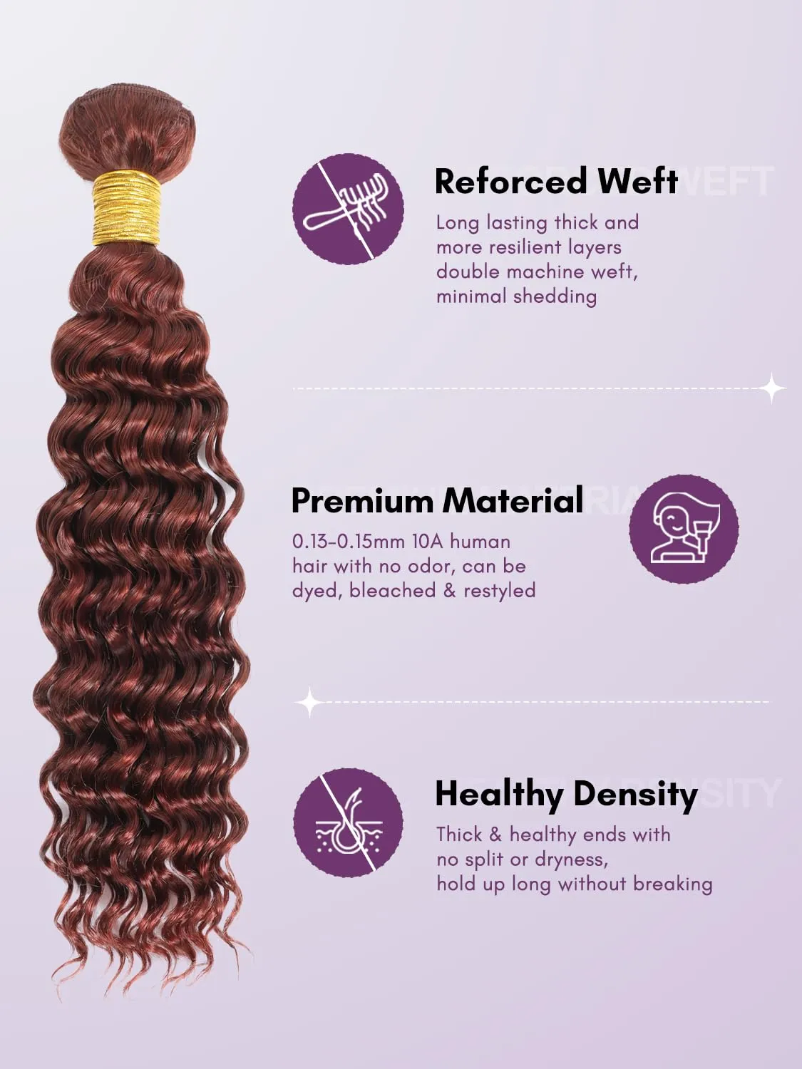 #33B Reddish Brown 3 Bundles with Closure, 100% Virgin 10A Brazilian Curly Weaves Thick Track Auburn Deep Wave Bundles with 4x4 HD Lace Closure Copper Red Colored Human Hair Remy 12 14 16 12