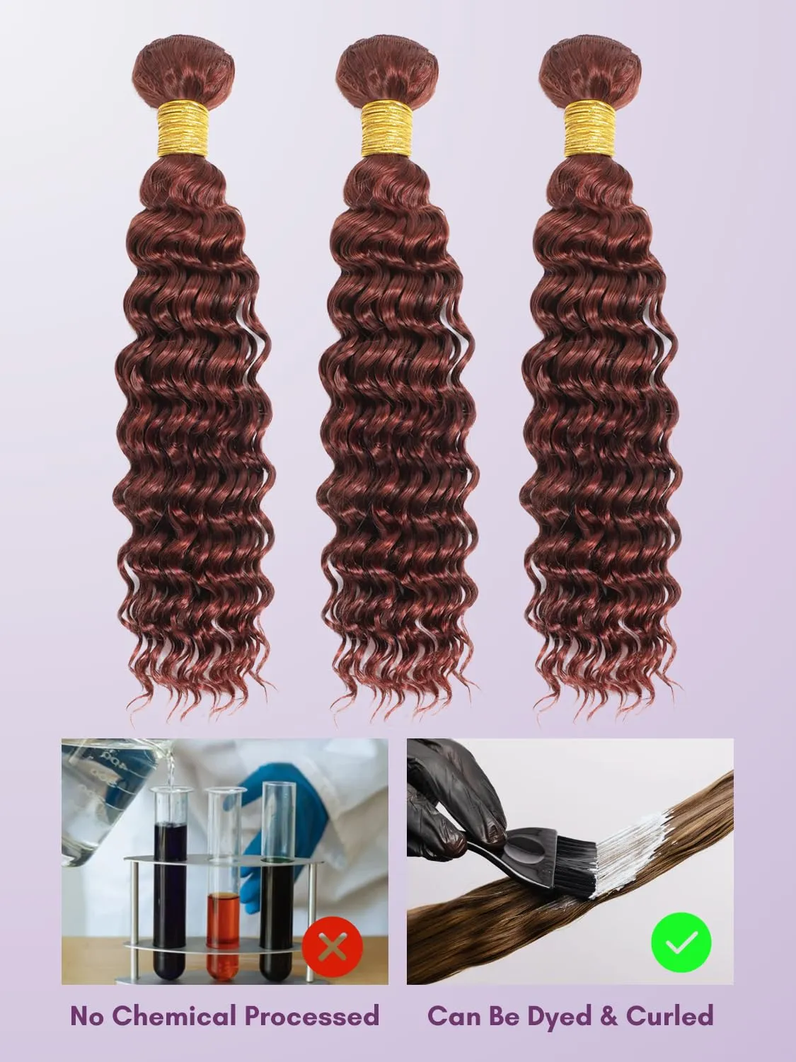 #33B Reddish Brown 3 Bundles with Closure, 100% Virgin 10A Brazilian Curly Weaves Thick Track Auburn Deep Wave Bundles with 4x4 HD Lace Closure Copper Red Colored Human Hair Remy 12 14 16 12