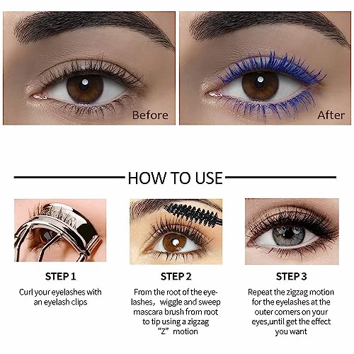 3 Color Colored Mascara Set,Green Blue Purple Mascara Colorful Long Lasting Waterproof Hyperallergenic Mascara for Eyelashes,Purple Blue Gre